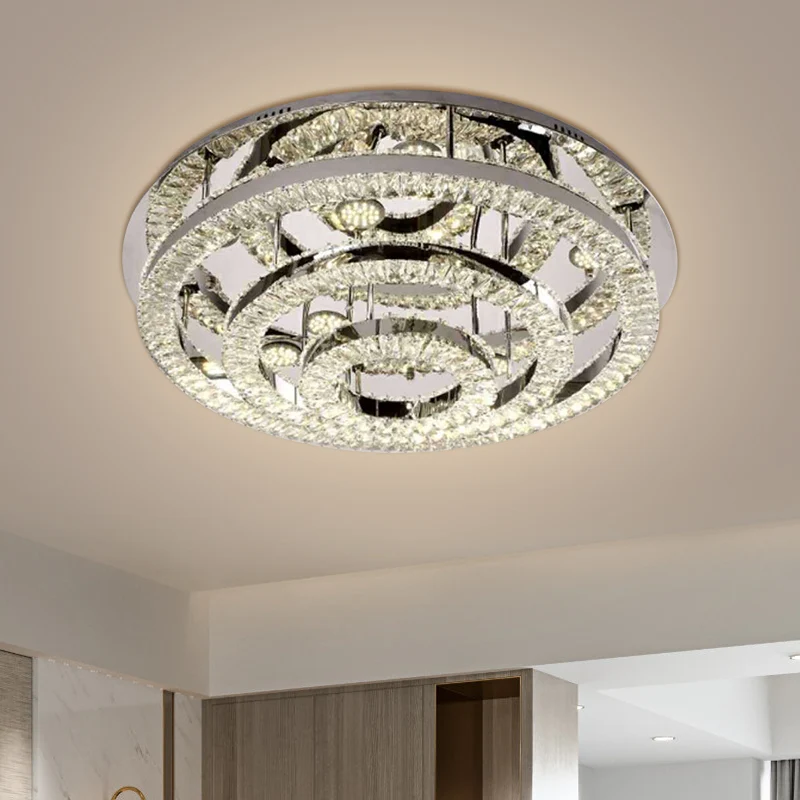 Layered Ring Crystal Block Ceiling Lamp Contemporary LED Verchroomd Semi Flush Mount Warm/White Light - 4200K Chrome