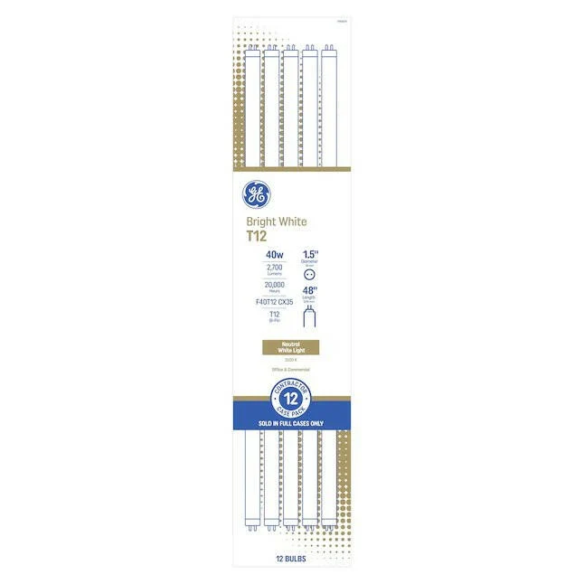 Projector GE 40-Watt 48- Medium Bi-pin (T12) 3500 K Bright Ivoor Fluorescent Light Bulb (12-Pack)