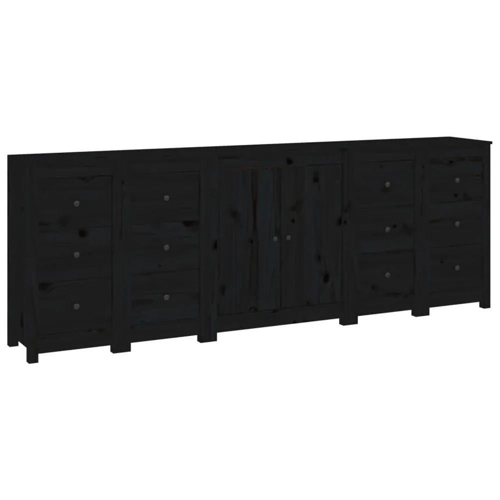 Dressoir 230x35x80 cm massief grenenhout zwart voor zware deuren