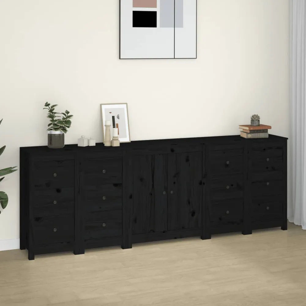 Dressoir 230x35x80 cm massief grenenhout zwart voor zware deuren