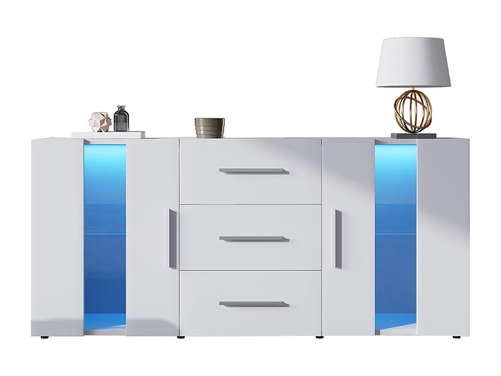 Laag dressoir met LED - 2 deuren 3 lades - verstelbare planken - Wit Heavy Duty | Industrieel