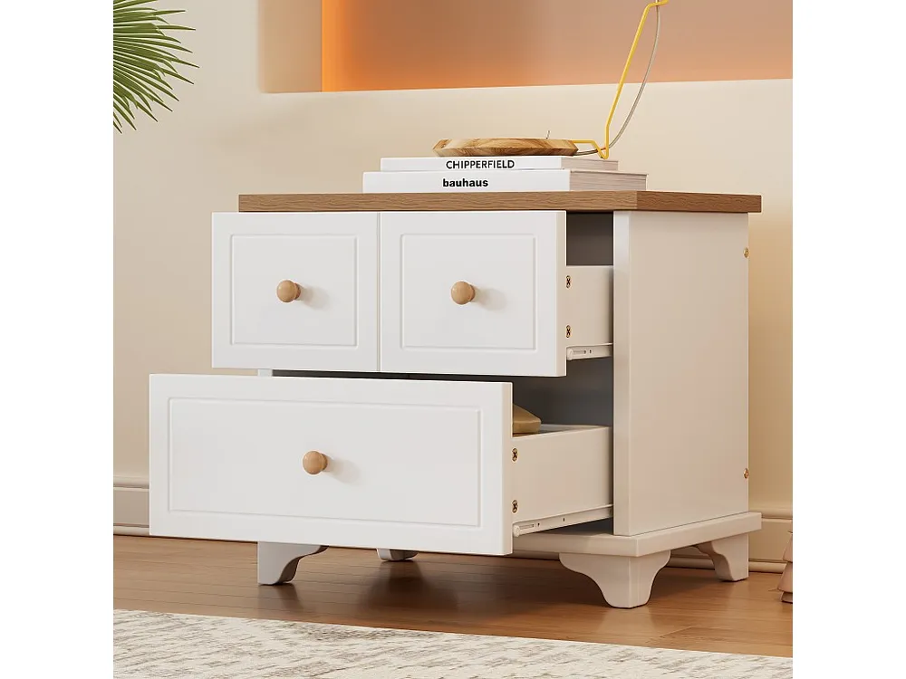 Nachtkastje - 2 lades met stille geleiders - Wit & Naturel Heavy Duty | Industrieel