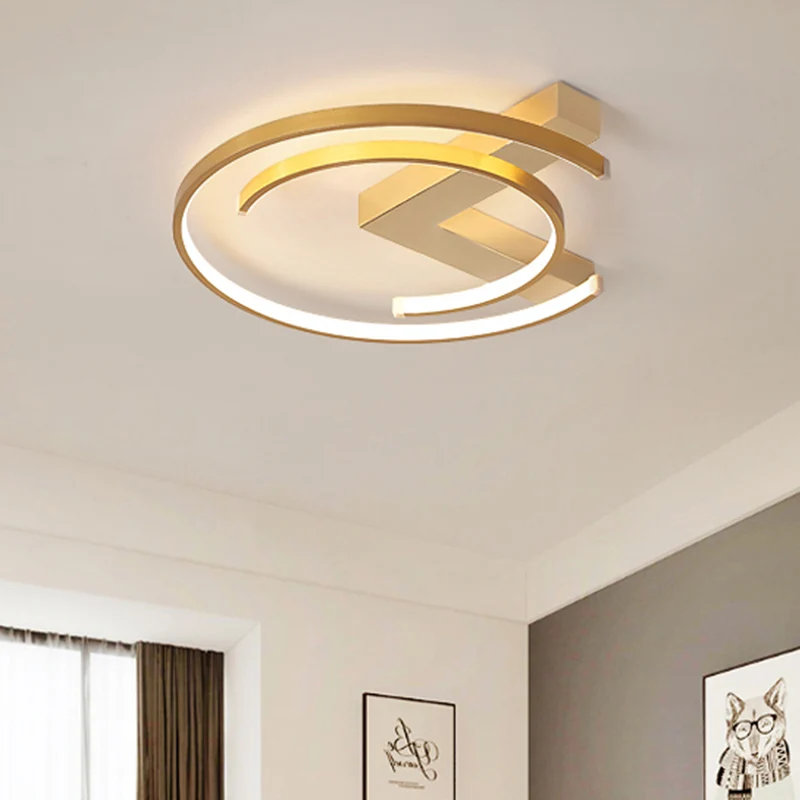 C-vormige inbouwverlichting Eenvoudige stijl Metaal Goud LED Compact bij plafondlamp voor slaapkamer, 16"/19,5" W