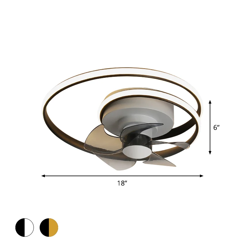 Eenvoudige spiraalvormige cirkelventilatorverlichting acryl 18" W LED slaapkamer semi-inbouw lichtarmatuur zwart en wit/zw...