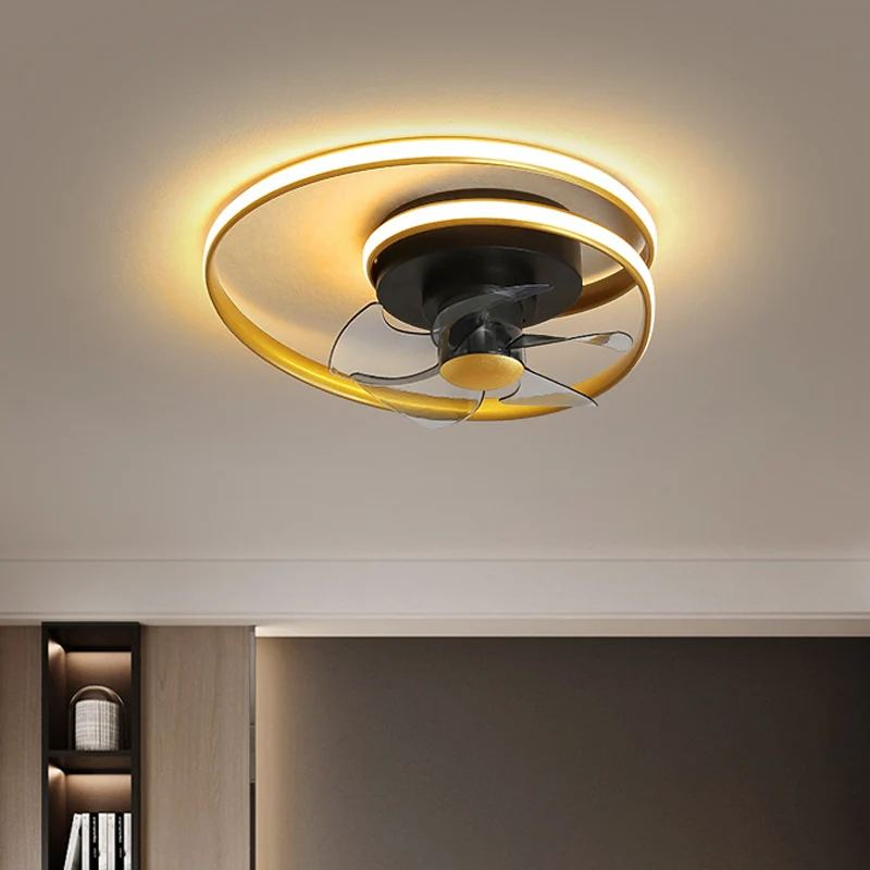 Eenvoudige spiraalvormige cirkelventilatorverlichting acryl 18" W LED slaapkamer semi-inbouw lichtarmatuur zwart en wit/zw...