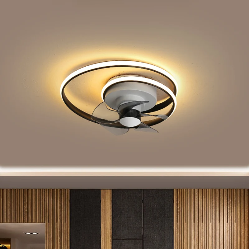 Eenvoudige spiraalvormige cirkelventilatorverlichting acryl 18" W LED slaapkamer semi-inbouw lichtarmatuur zwart en wit/zw...