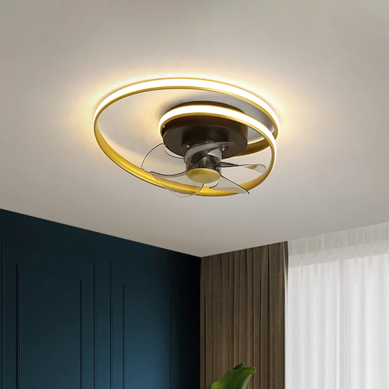 Eenvoudige spiraalvormige cirkelventilatorverlichting acryl 18" W LED slaapkamer semi-inbouw lichtarmatuur zwart en wit/zw...