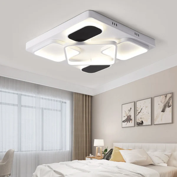 Minimalisme vierkante schaduw inbouw plafondlamp acryl 21,5"/27,5" breedte LED slaapkamer compact bij plafondlamp zwart