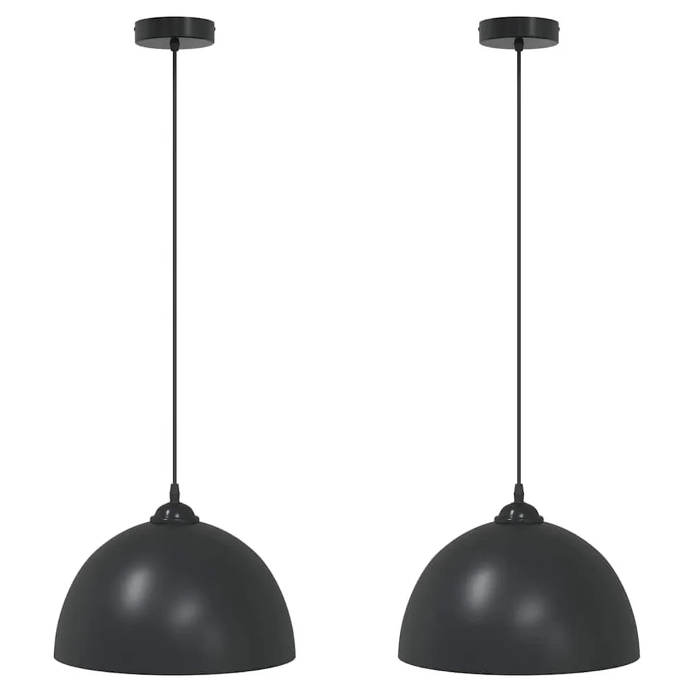 Hanglampen 2 st hoogte verstelbaar E27 30 cm metaal zwart