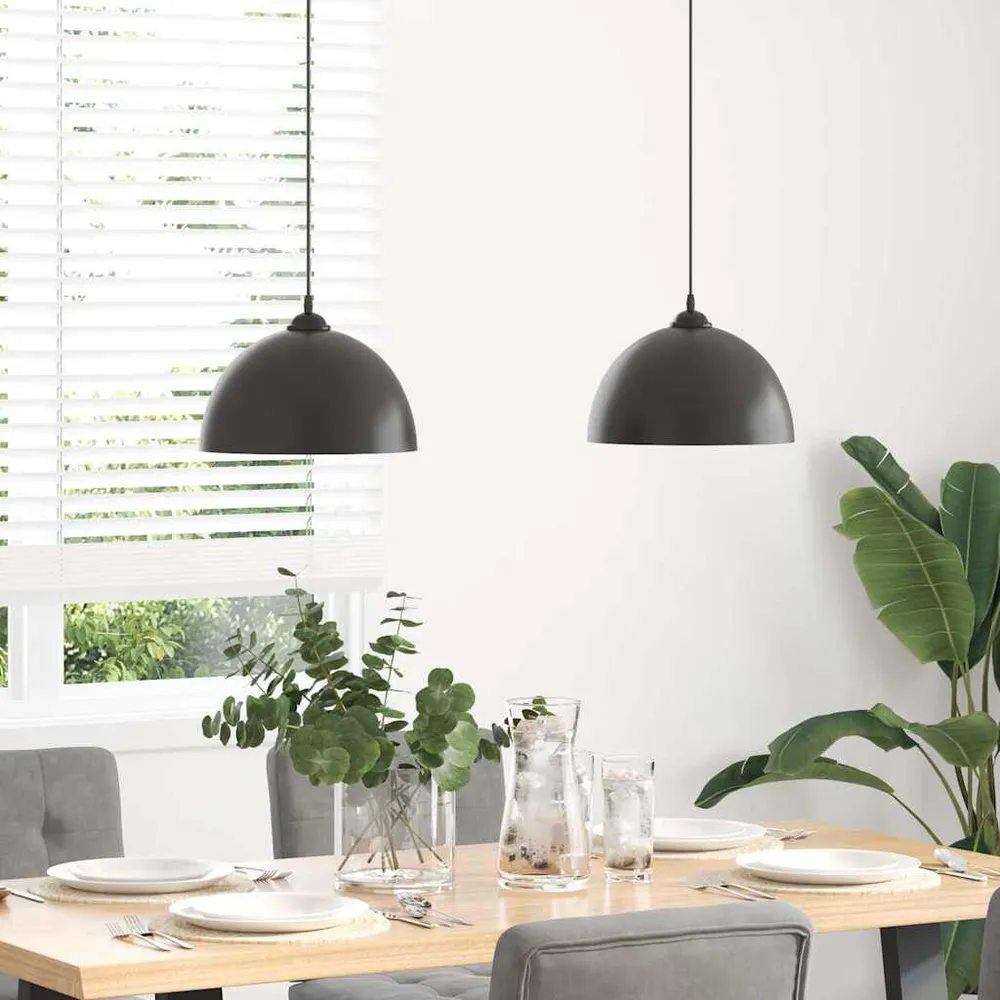 Hanglampen 2 st hoogte verstelbaar E27 30 cm metaal zwart