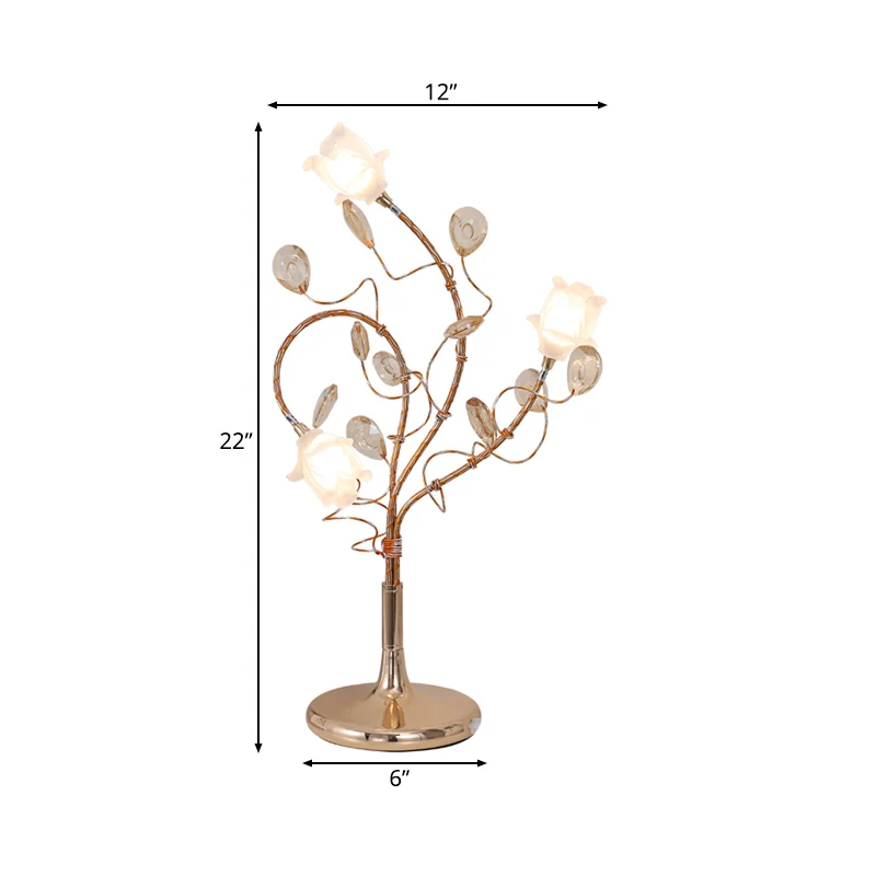 Energiezuinige LED 3 Hoofden Bloem Nachtkastje Lampen Platteland Zilver/Goud Wit Glazen Kap Tafellamp met Kristallen Deco