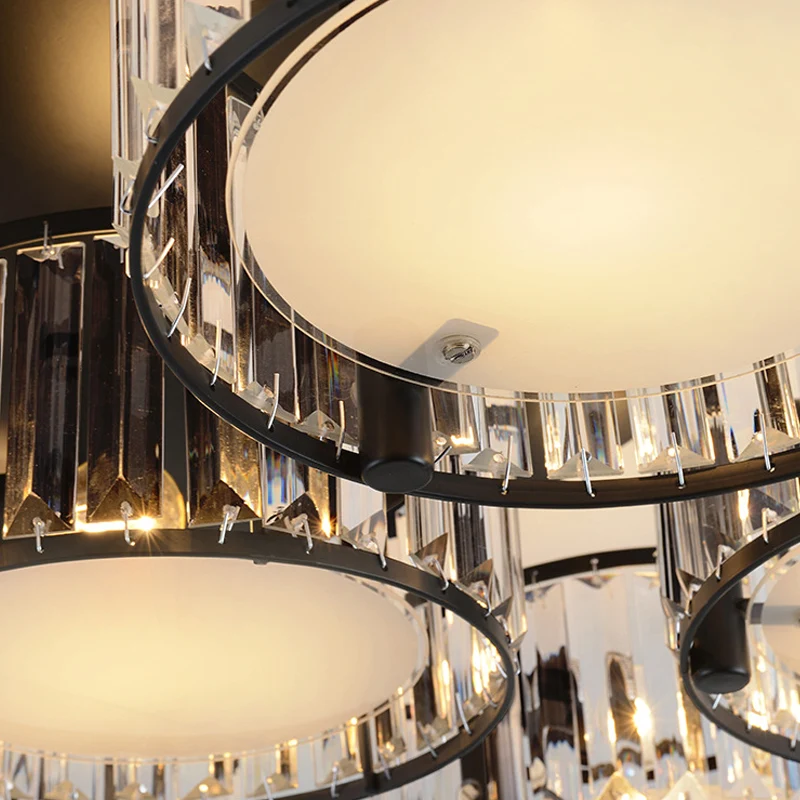Premium Kwaliteit 3/5/6 lampen woonkamer plafondlamp eigentijds zwart inbouw met trommelkristallen kap