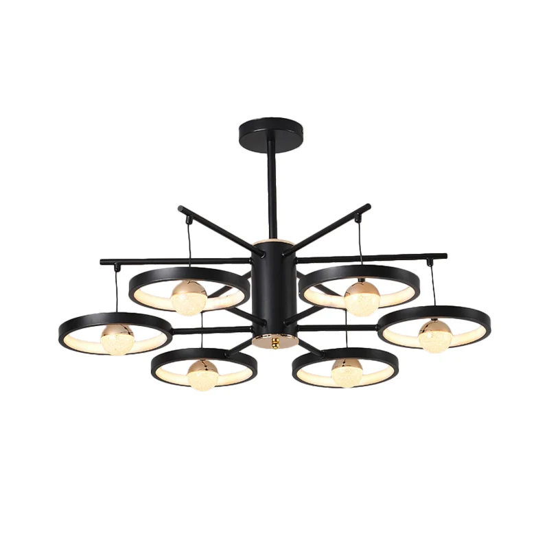 Premium Kwaliteit Moderne 5/6-kops semi-gemonteerde verlichting, zwarte afwerking, lus-LED intens bij plafondlamp met acry...