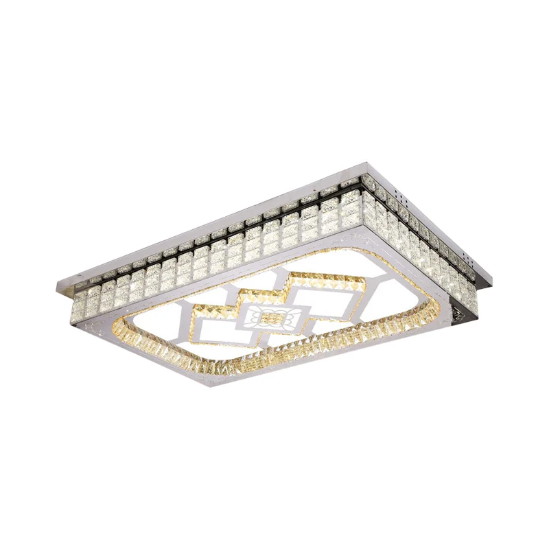 Woonkamer LED-plafondlamp Scandinavisch roestvrijstalen inbouwarmatuur met rechthoekige, heldere kristallen kap - Incl. Ga...