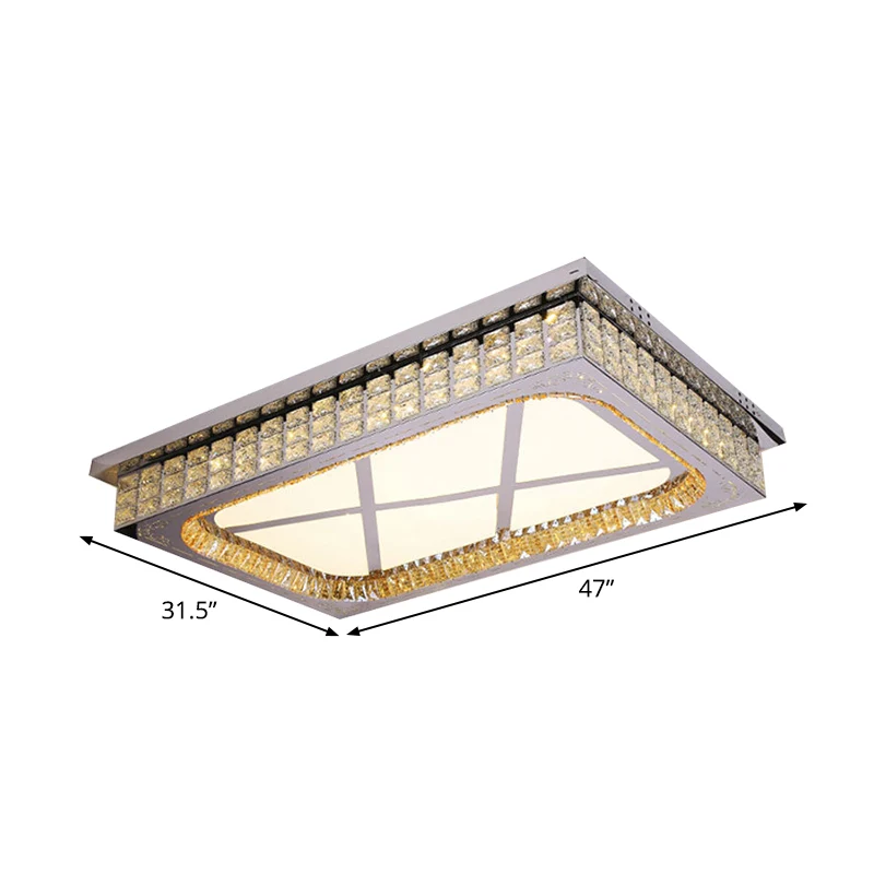 Woonkamer LED-plafondlamp Scandinavisch roestvrijstalen inbouwarmatuur met rechthoekige, heldere kristallen kap - Incl. Ga...