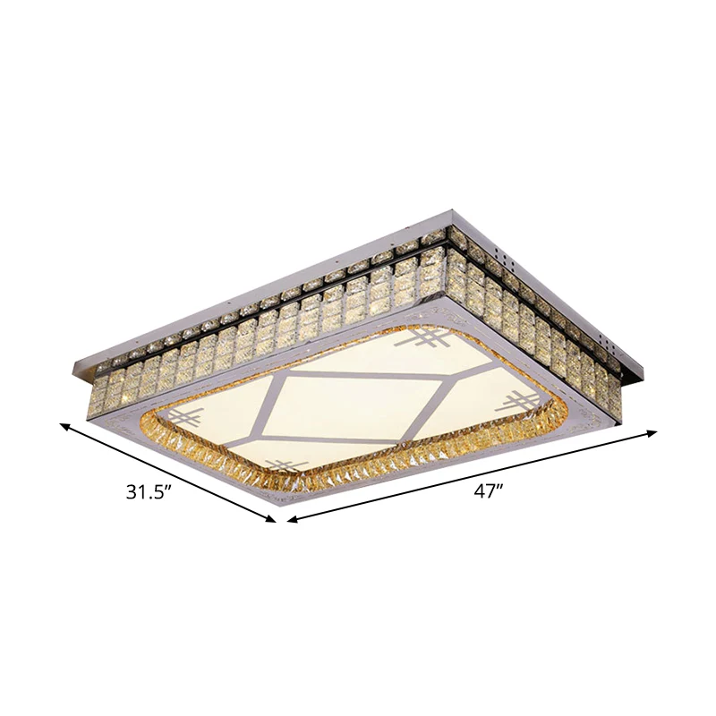 Woonkamer LED-plafondlamp Scandinavisch roestvrijstalen inbouwarmatuur met rechthoekige, heldere kristallen kap - Incl. Ga...