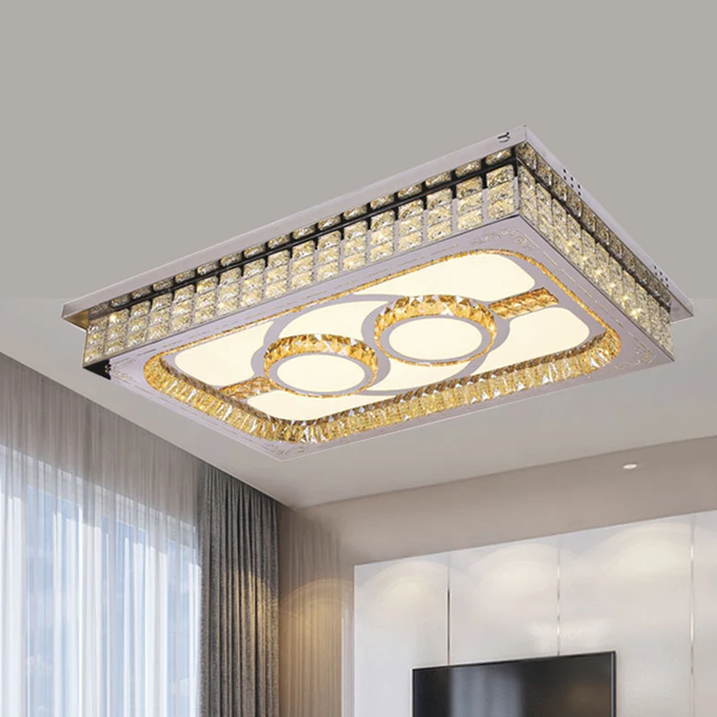 Woonkamer LED-plafondlamp Scandinavisch roestvrijstalen inbouwarmatuur met rechthoekige, heldere kristallen kap - Incl. Ga...