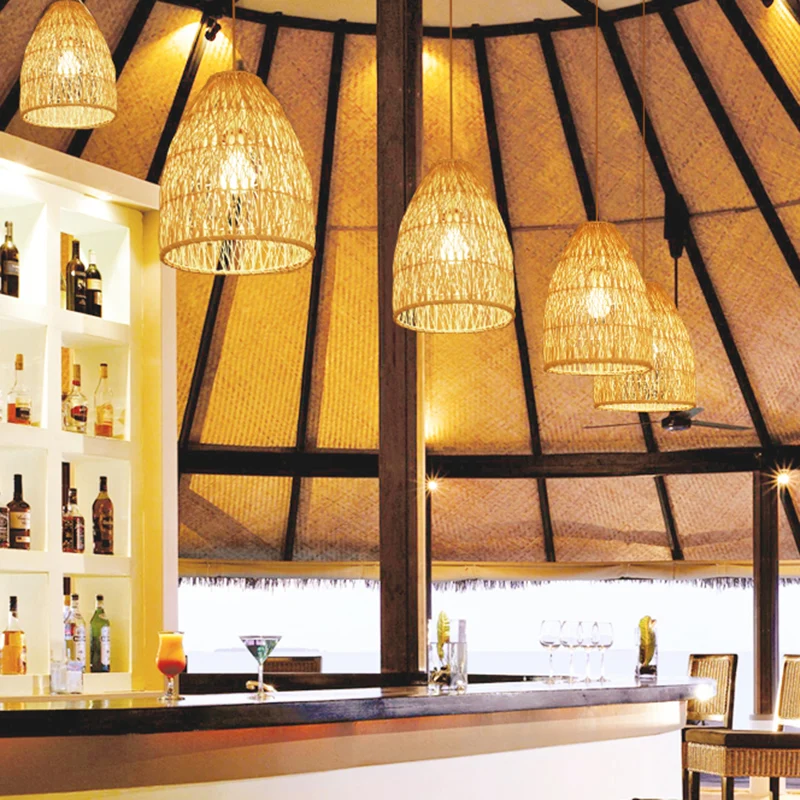 12.5"/16" W Elongated Cone Pendant Light Kit Contemporary Bamboo 1 Light Restaurant Hanging Lamp Natuurtint Beige