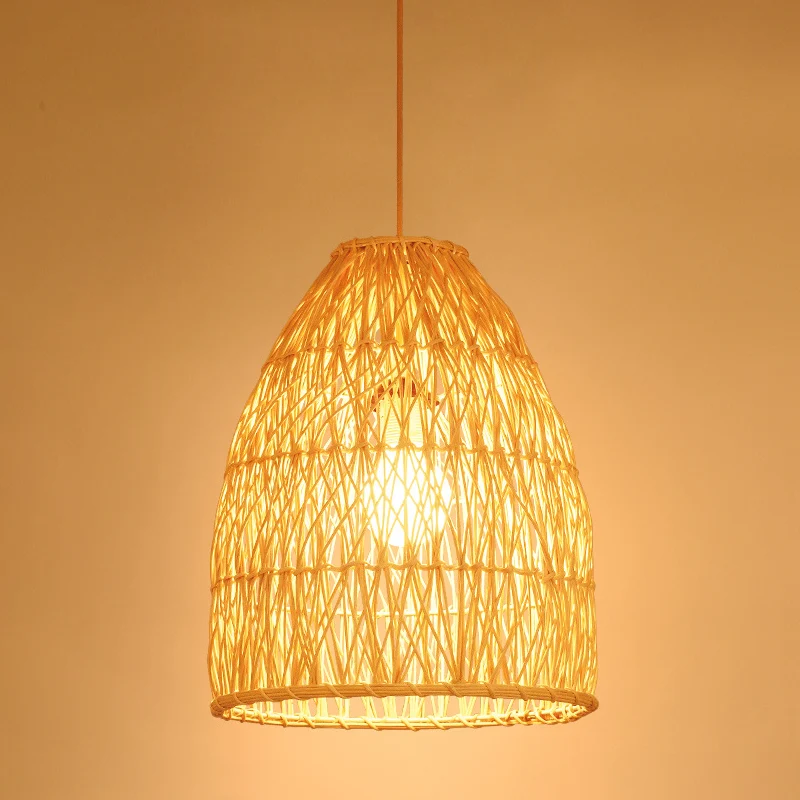 12.5"/16" W Elongated Cone Pendant Light Kit Contemporary Bamboo 1 Light Restaurant Hanging Lamp Natuurtint Beige
