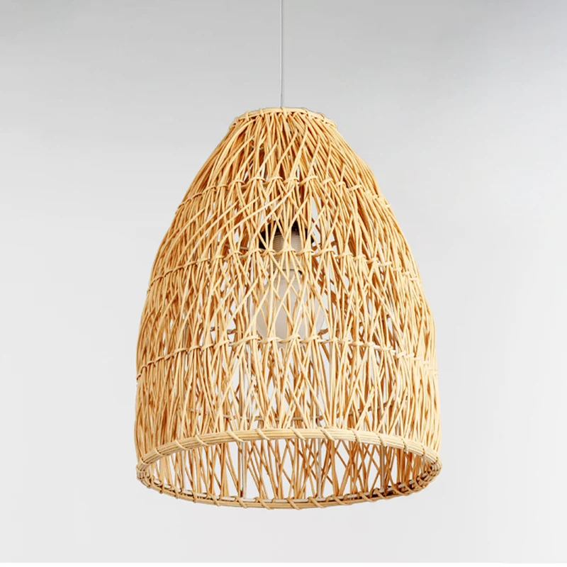 12.5"/16" W Elongated Cone Pendant Light Kit Contemporary Bamboo 1 Light Restaurant Hanging Lamp Natuurtint Beige