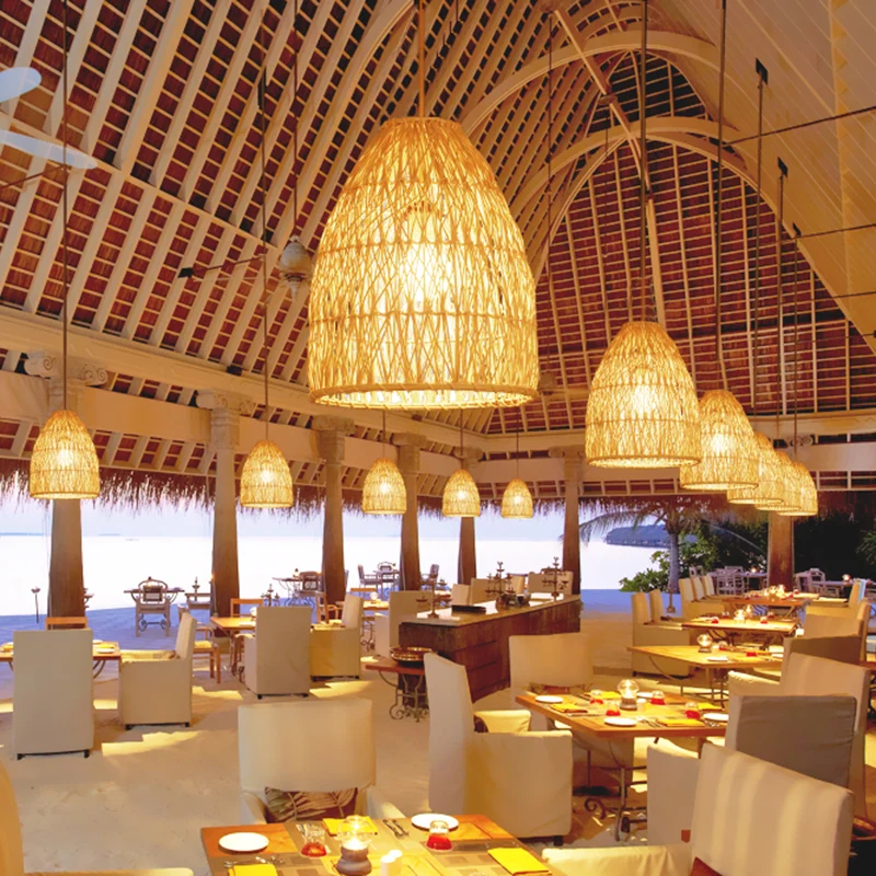12.5"/16" W Elongated Cone Pendant Light Kit Contemporary Bamboo 1 Light Restaurant Hanging Lamp Natuurtint Beige