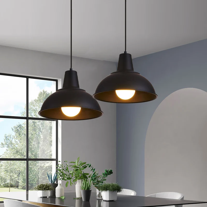 Dome Ijzer Hanging Light Kit Vintage 12"/16" Wide 1 Light Restaurant Suspension Pendant White/Black Black