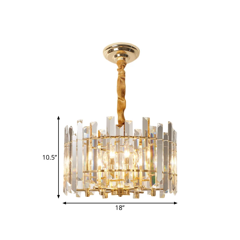 Energiezuinige Hedendaagse Trommelplafondkroonluchter 6/8 Lampen Fel Kristal Prismatische Ophangverlichting, 18"/23,5" Bre...