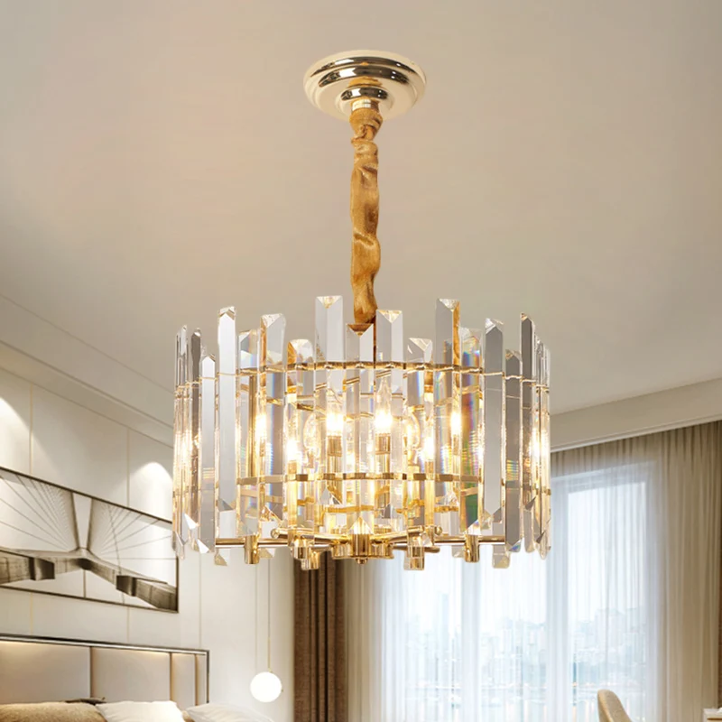 Energiezuinige Hedendaagse Trommelplafondkroonluchter 6/8 Lampen Fel Kristal Prismatische Ophangverlichting, 18"/23,5" Bre...