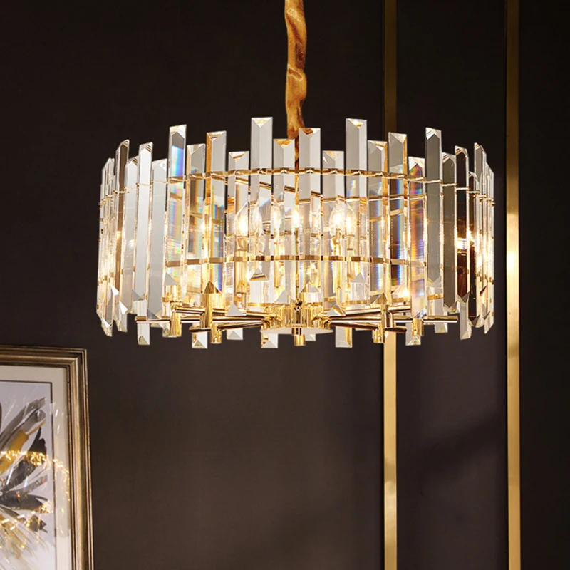 Energiezuinige Hedendaagse Trommelplafondkroonluchter 6/8 Lampen Fel Kristal Prismatische Ophangverlichting, 18"/23,5" Bre...