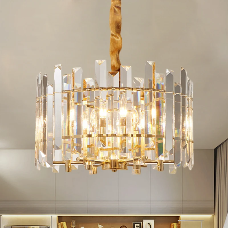 Energiezuinige Hedendaagse Trommelplafondkroonluchter 6/8 Lampen Fel Kristal Prismatische Ophangverlichting, 18"/23,5" Bre...
