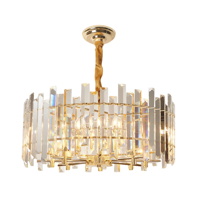 Energiezuinige Hedendaagse Trommelplafondkroonluchter 6/8 Lampen Fel Kristal Prismatische Ophangverlichting, 18"/23,5" Bre...