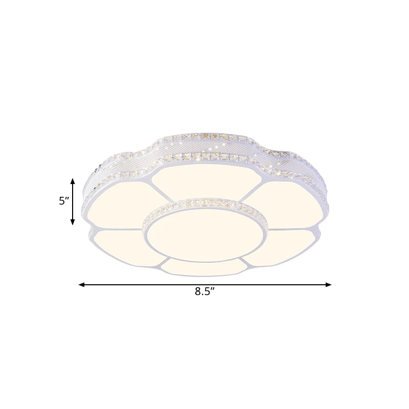 Floral Parlor Flush Mount Modern Beveled Crystal Blocks LED Ivoor Ceiling Lighting White/Warm Light, 8.5"/19.5" Width White