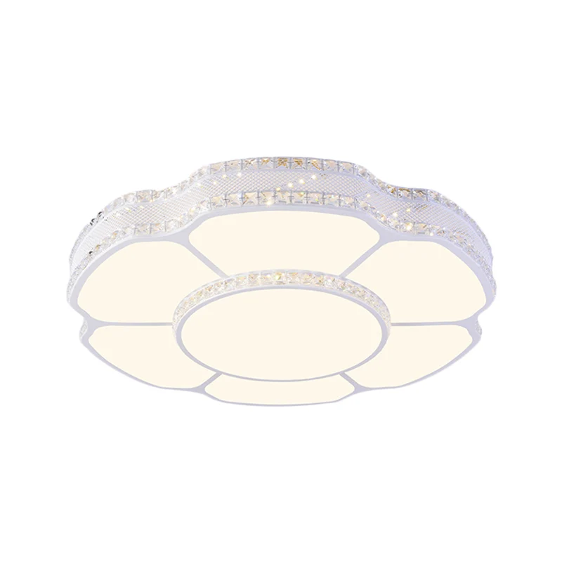 Floral Parlor Flush Mount Modern Beveled Crystal Blocks LED Ivoor Ceiling Lighting White/Warm Light, 8.5"/19.5" Width White