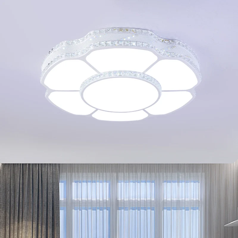 Floral Parlor Flush Mount Modern Beveled Crystal Blocks LED Ivoor Ceiling Lighting White/Warm Light, 8.5"/19.5" Width White