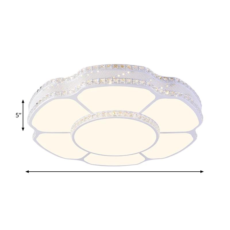Floral Parlor Flush Mount Modern Beveled Crystal Blocks LED Ivoor Ceiling Lighting White/Warm Light, 8.5"/19.5" Width White