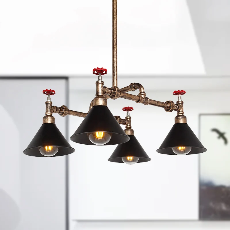 4/6 lampen kroonluchter lichtarmatuur antiekstijl stijlvolle kegelvormige metalen hanglamp met rode klep messing
