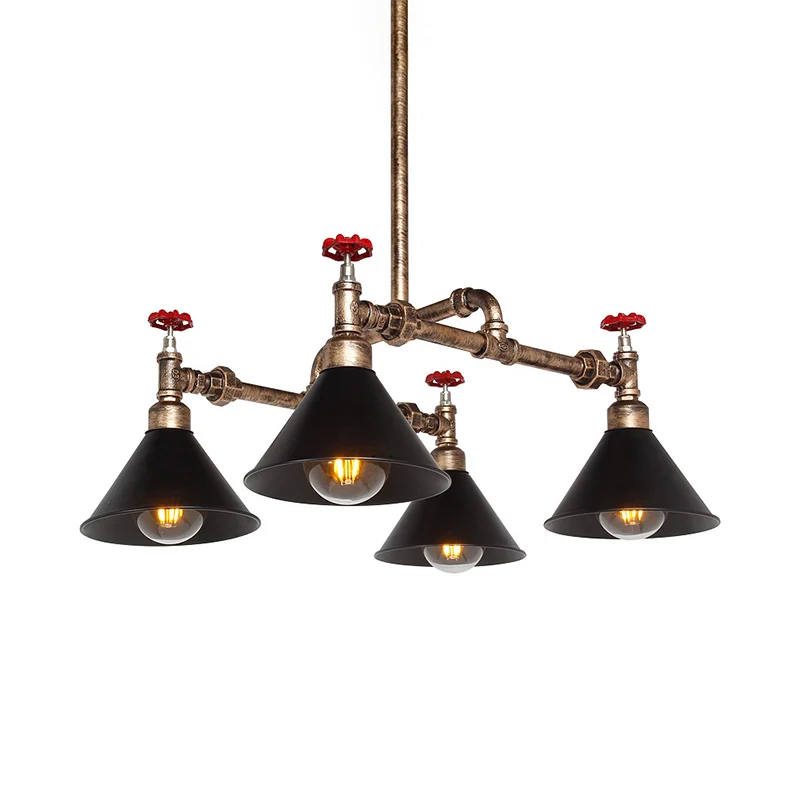4/6 lampen kroonluchter lichtarmatuur antiekstijl stijlvolle kegelvormige metalen hanglamp met rode klep messing