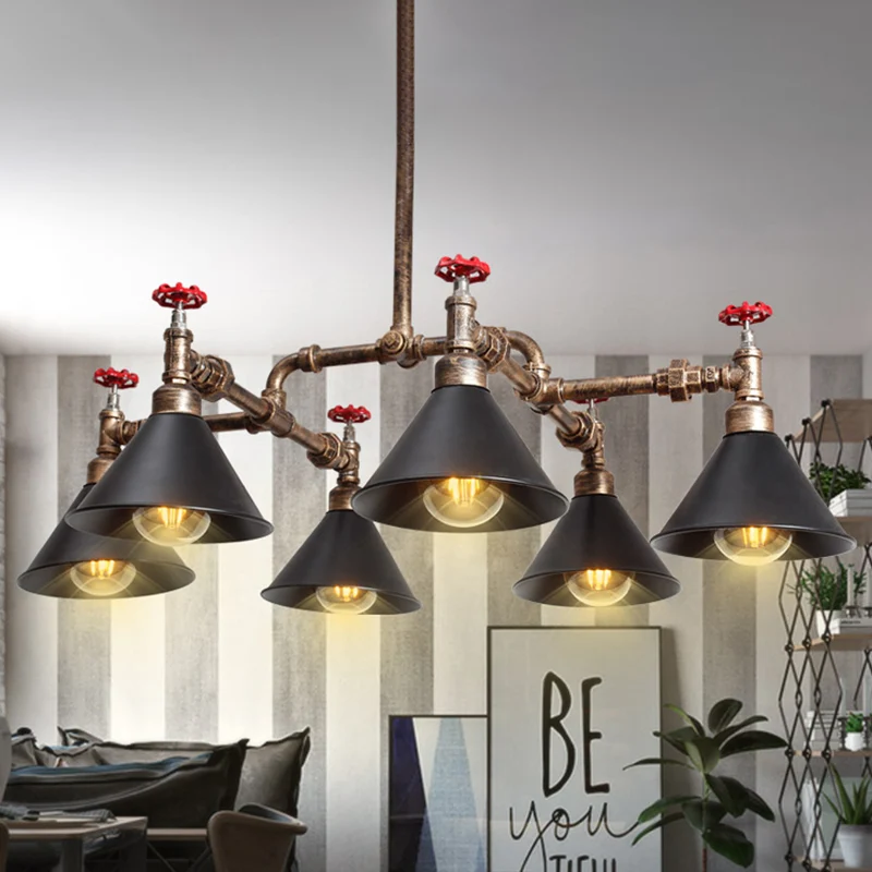 4/6 lampen kroonluchter lichtarmatuur antiekstijl stijlvolle kegelvormige metalen hanglamp met rode klep messing