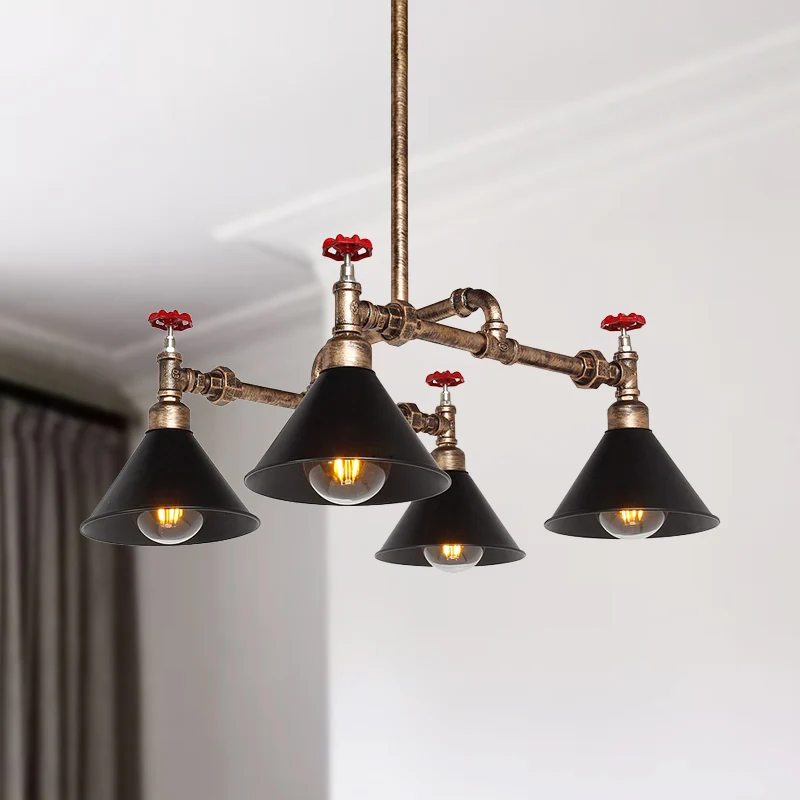 4/6 lampen kroonluchter lichtarmatuur antiekstijl stijlvolle kegelvormige metalen hanglamp met rode klep messing