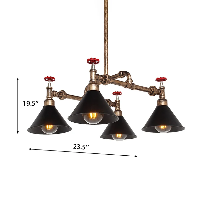 4/6 lampen kroonluchter lichtarmatuur antiekstijl stijlvolle kegelvormige metalen hanglamp met rode klep messing