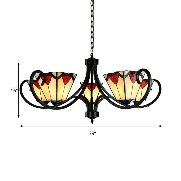 Mission trapeziumvormige hanglamp met metalen ketting, hoogte verstelbaar glas--lood, 5/6/8 lampen, hangend zwak voor Binn...