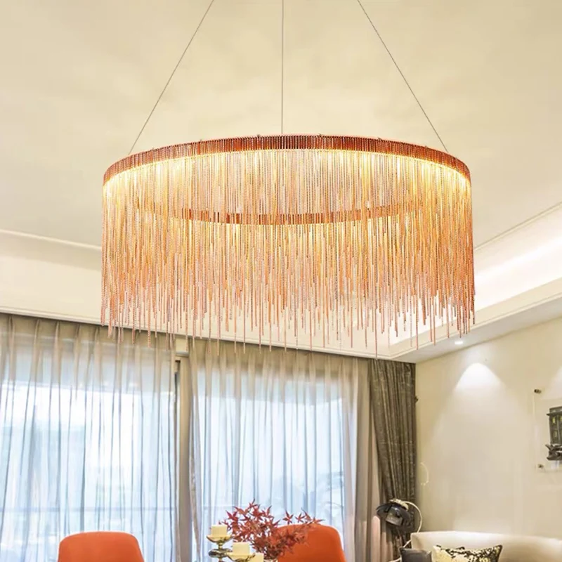 Ronde plafondverlichting Postmoderne aluminium ketting Woonkamer LED-kroonluchterlamp voor Binnen en Buiten