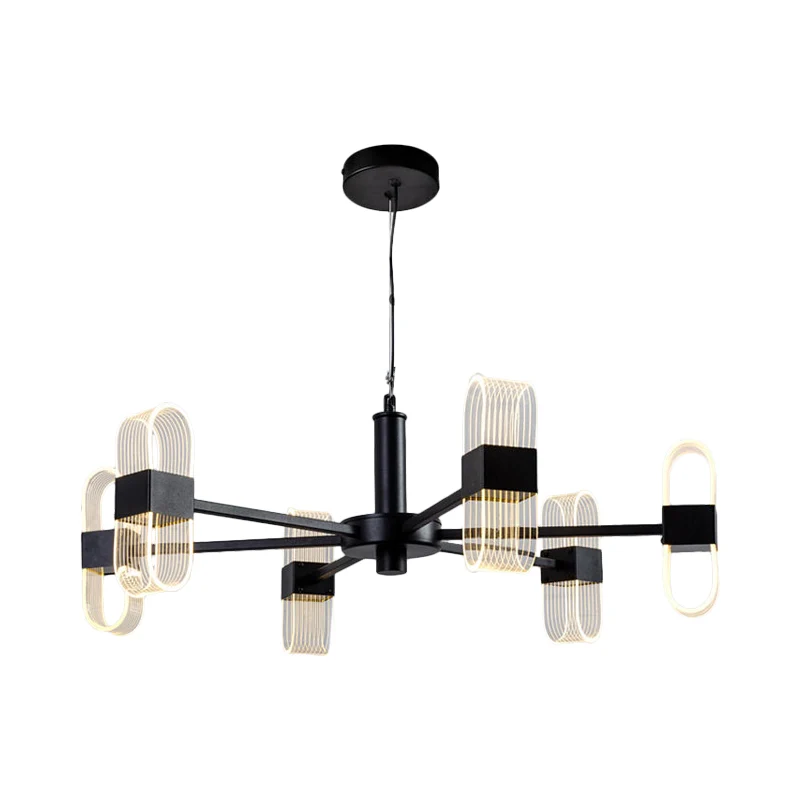 Langwerpige hanglampset Nordic metallic 6/8 koppen zwarte kroonluchterverlichting voor woonkamer | Snel Leverbaar