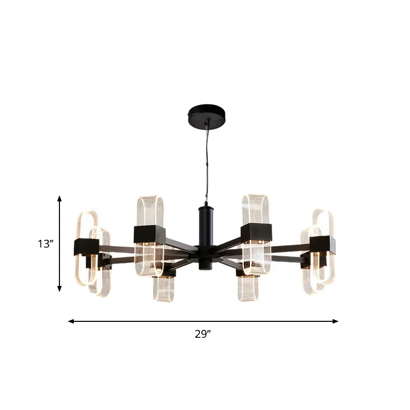Langwerpige hanglampset Nordic metallic 6/8 koppen zwarte kroonluchterverlichting voor woonkamer | Snel Leverbaar