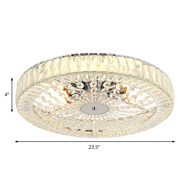 IP44 Waterdichte Drum-inbouwlamp Hedendaagse kristallen blok LED-chroom plafondarmatuur, 16"/23,5" ruim