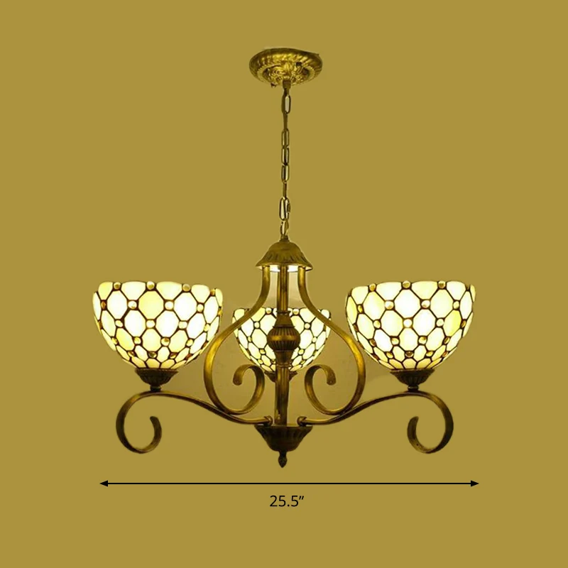 Natuurtint 3/6/8-lichts hangende kroonluchter Mediterraan glas--lood-juwelen hanglamp, 25,5"/34"/37,5" W