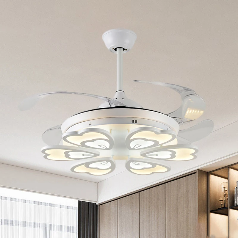 42,5" groot wit hart/blad/slak semi-flush moderne acryl 4-blade LED-hanger ventilator verlichting voor eetkamer