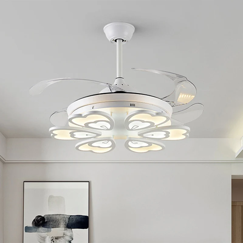 42,5" groot wit hart/blad/slak semi-flush moderne acryl 4-blade LED-hanger ventilator verlichting voor eetkamer