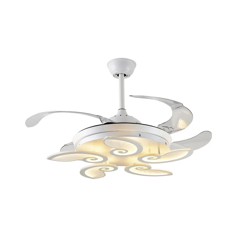 42,5" groot wit hart/blad/slak semi-flush moderne acryl 4-blade LED-hanger ventilator verlichting voor eetkamer