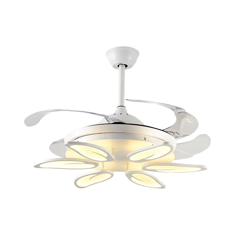 42,5" groot wit hart/blad/slak semi-flush moderne acryl 4-blade LED-hanger ventilator verlichting voor eetkamer